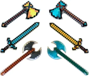Inflatable Weapons - Diamond Swords, Axes & Hatchet - Mine Pixel Craft - Blow Up Party Favors - Gift Bags - Pool Parties - Costumes - For Boys & Girls - 6 Pack, 2 Each