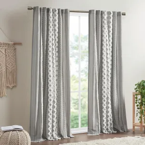 INK IVY Imani 100% Cotton Single Panel Curtain Tufted Chenille Stripe Geometric Print Mid-Century Look Rod Pocket Top Drape for Living Room, Privacy Window Treatment for Bedroom, 50" x 84", Grey