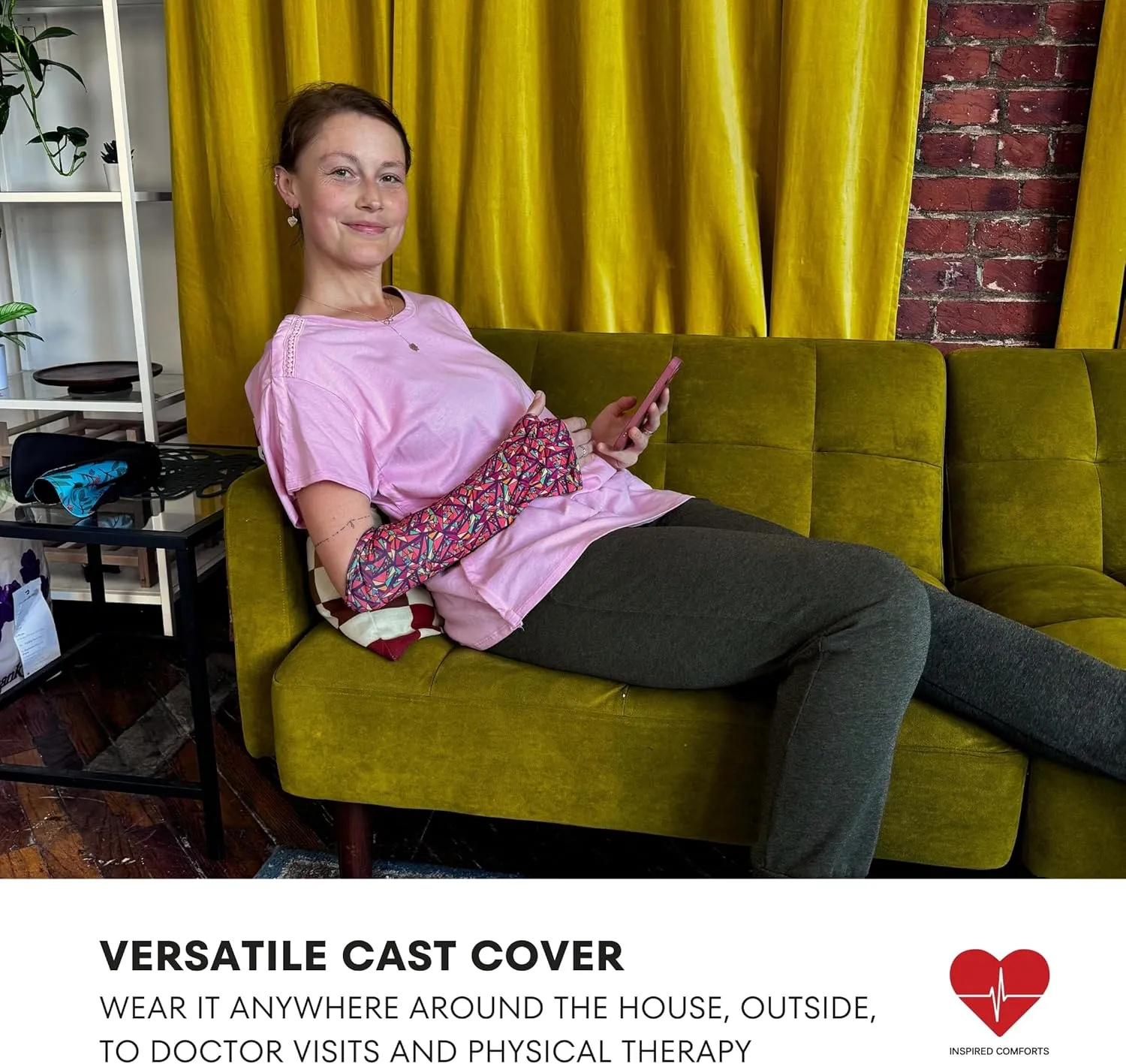 Inspired Comforts Reversible Arm Cast Cover - Washable, Stylish, Elastic Fit Geometric Patterns_L