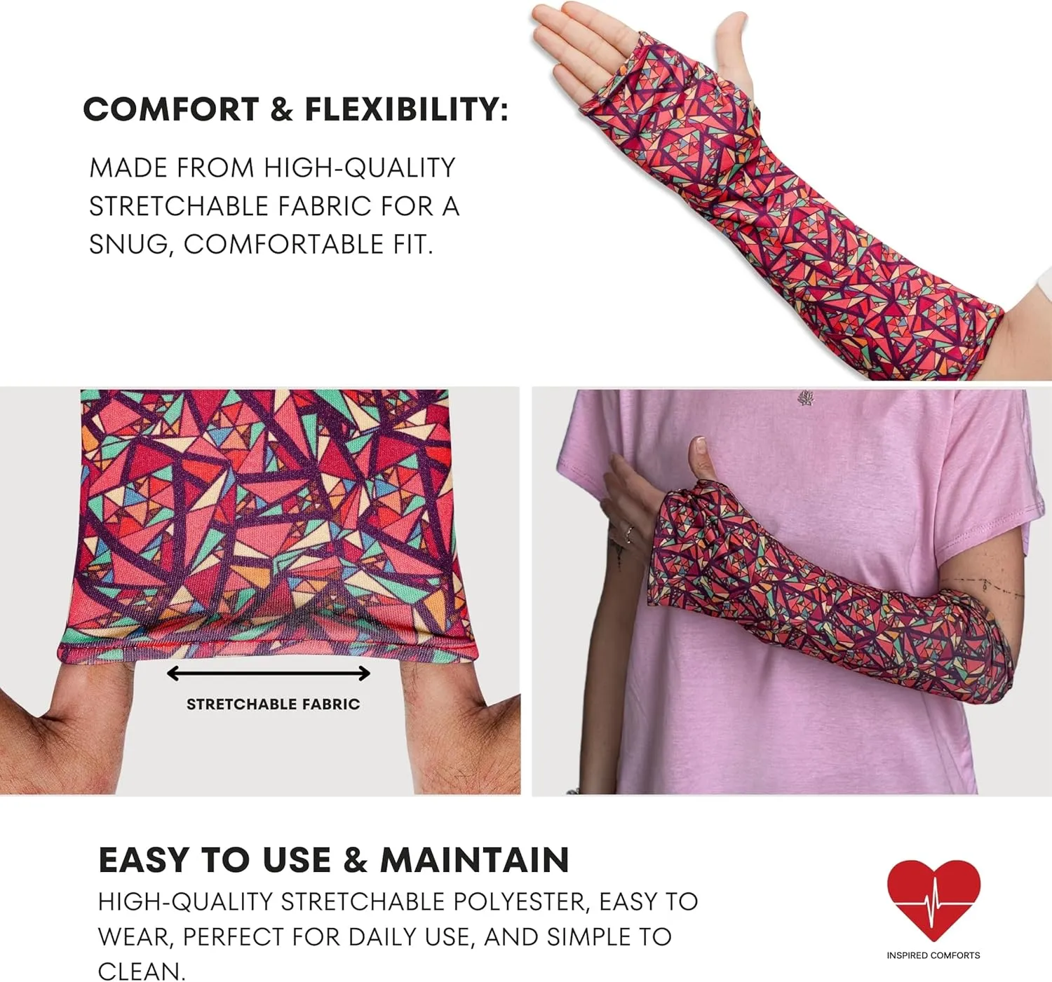 Inspired Comforts Reversible Arm Cast Cover - Washable, Stylish, Elastic Fit Geometric Patterns_L