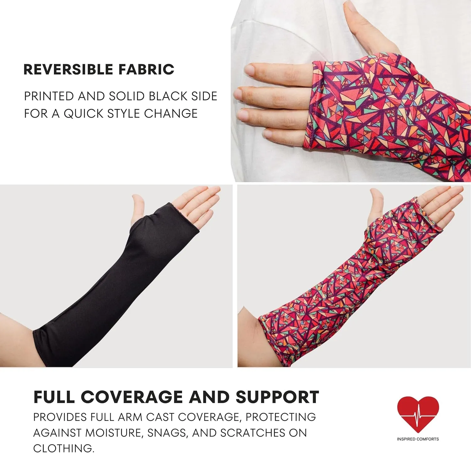 Inspired Comforts Reversible Arm Cast Cover - Washable, Stylish, Elastic Fit Geometric Patterns_L