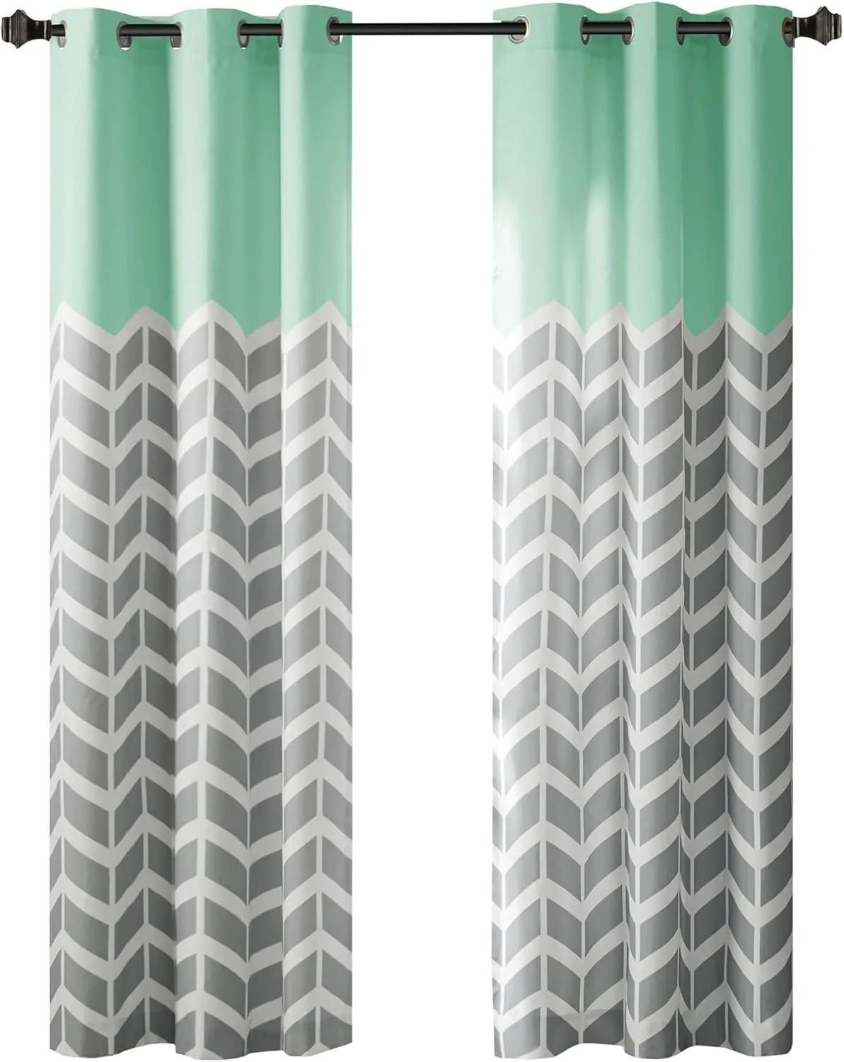 Intelligent Design Alex Chevron Curtains for Living Room, Modern Contemporary Grommet Room Darkening Panels for Bedroom, Geometric Window Panel, 42X63, 2-Panel Pack, 42x63, Aqua