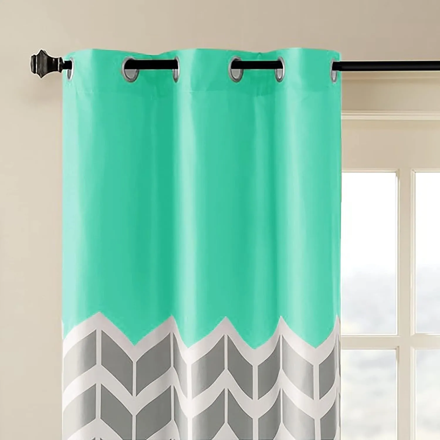 Intelligent Design Alex Chevron Curtains for Living Room, Modern Contemporary Grommet Room Darkening Panels for Bedroom, Geometric Window Panel, 42X63, 2-Panel Pack, 42x63, Aqua