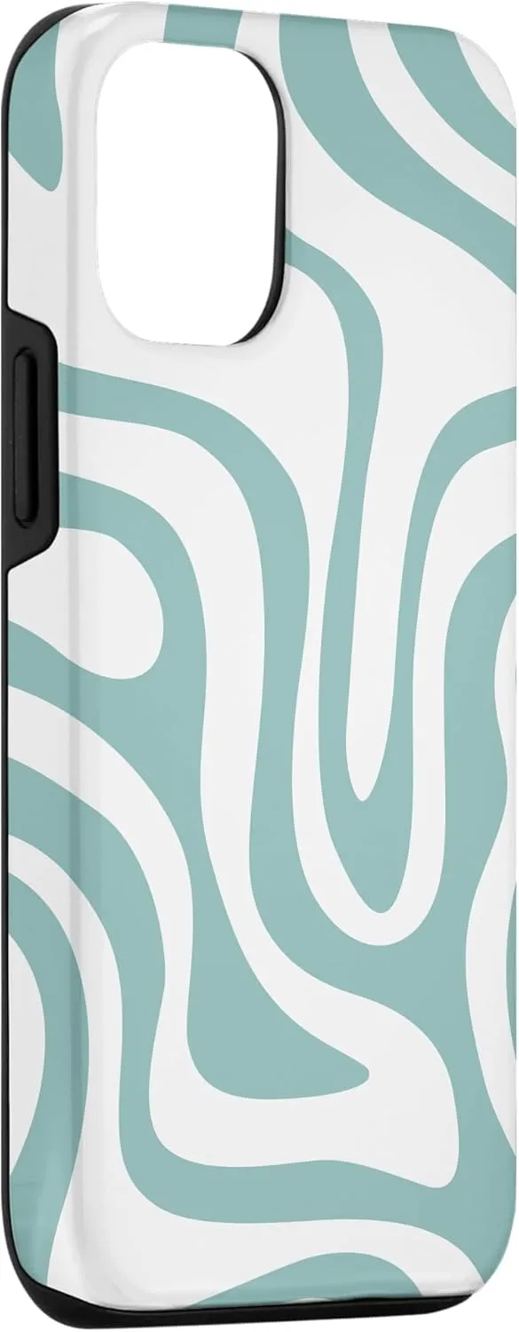 iPhone 15 Abstract Boho Neutral An Aqua Striped Swirl Lines For Girl Case