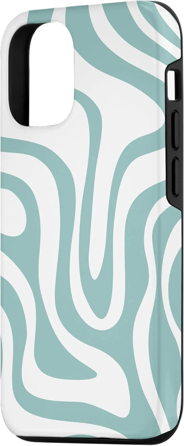 iPhone 15 Abstract Boho Neutral An Aqua Striped Swirl Lines For Girl Case