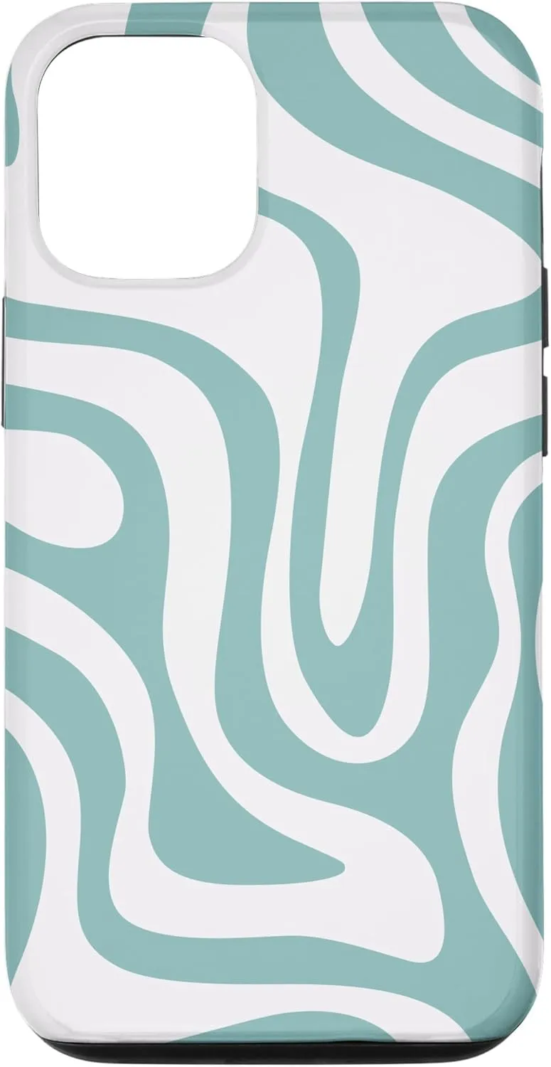 iPhone 15 Abstract Boho Neutral An Aqua Striped Swirl Lines For Girl Case