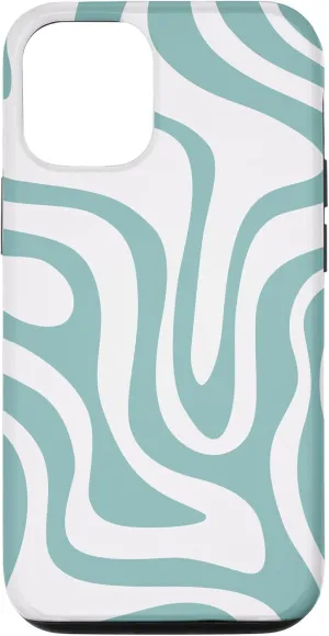 iPhone 15 Abstract Boho Neutral An Aqua Striped Swirl Lines For Girl Case