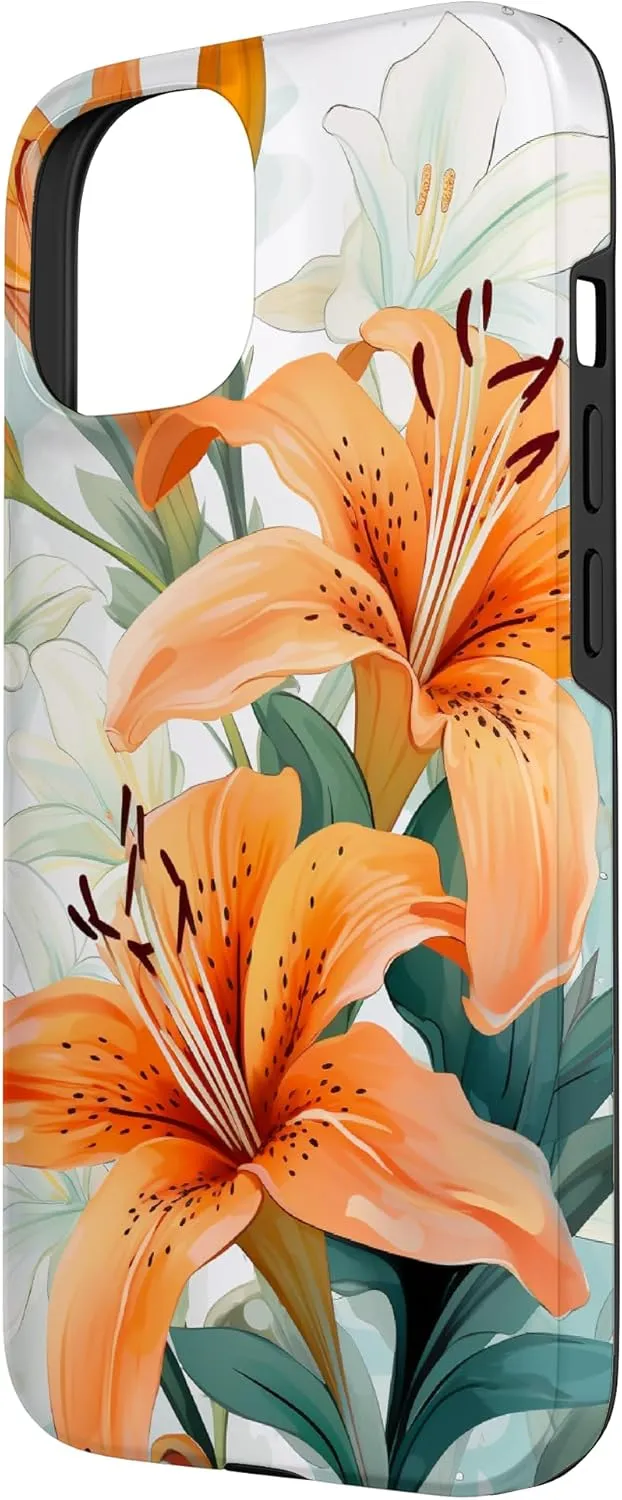 iPhone 15 Beautiful Tiger Lily Watercolor Pattern Color Background Case