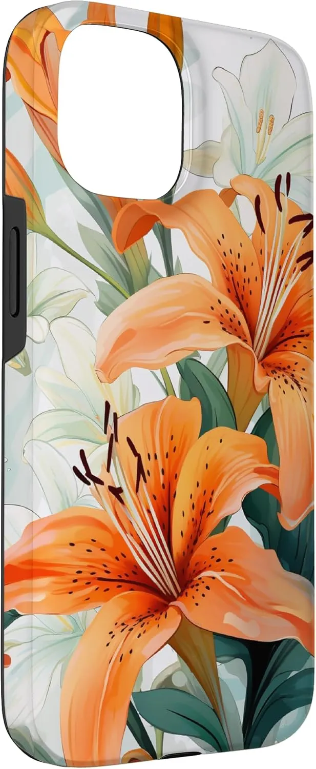 iPhone 15 Beautiful Tiger Lily Watercolor Pattern Color Background Case