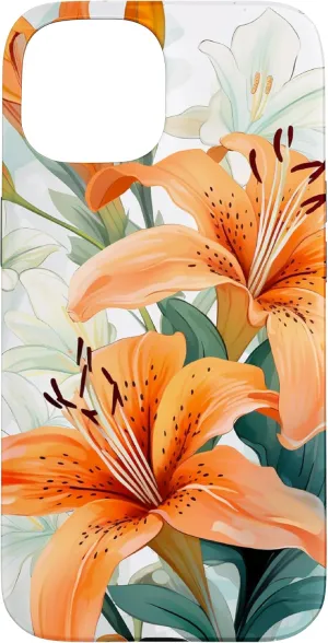 iPhone 15 Beautiful Tiger Lily Watercolor Pattern Color Background Case