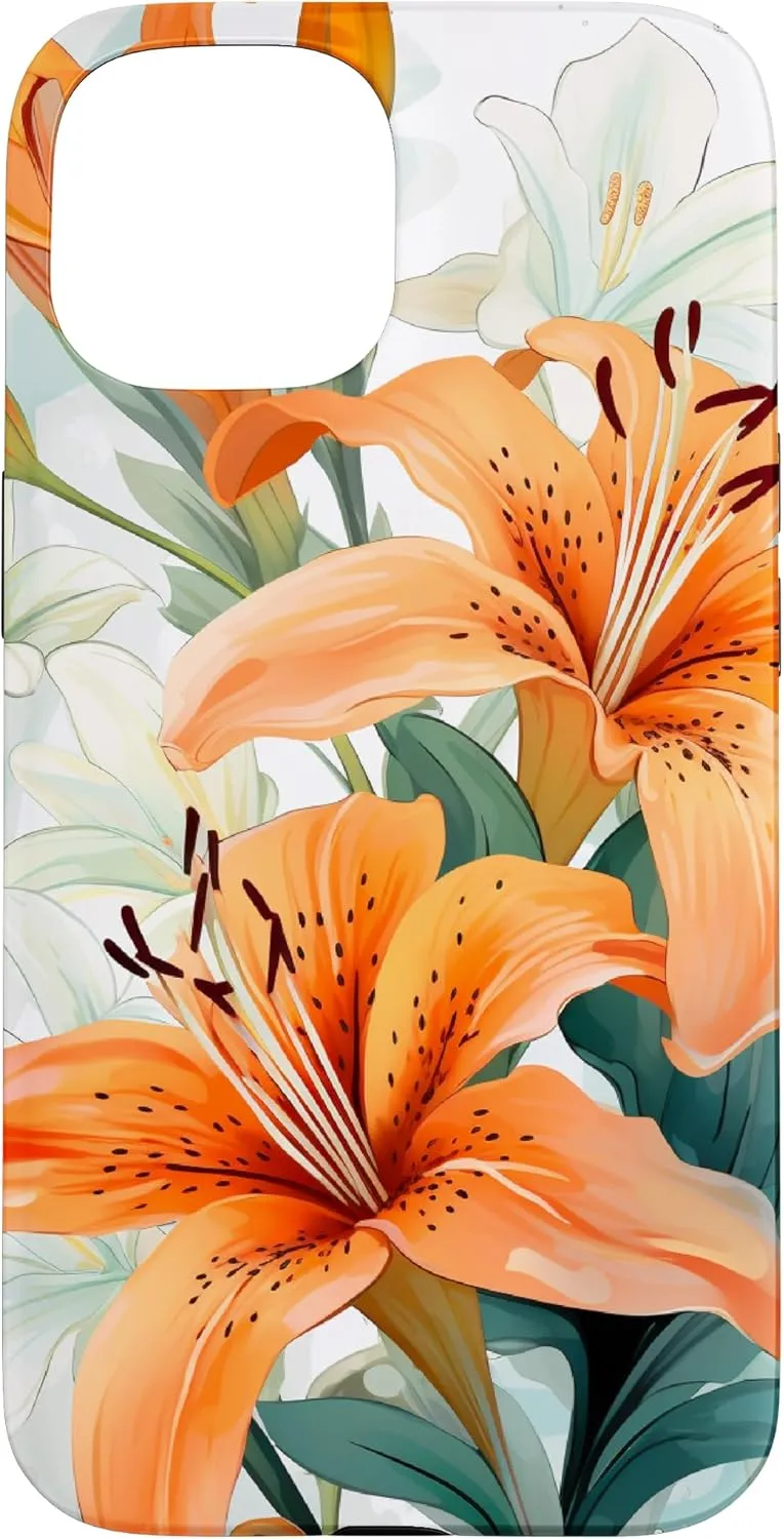 iPhone 15 Beautiful Tiger Lily Watercolor Pattern Color Background Case