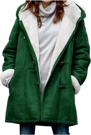 Jackets for Women 2024 Warm Sherpa Fleece Lined Distressed Jackets Hooded Parka Faux Suede Pea Coat Outerwear