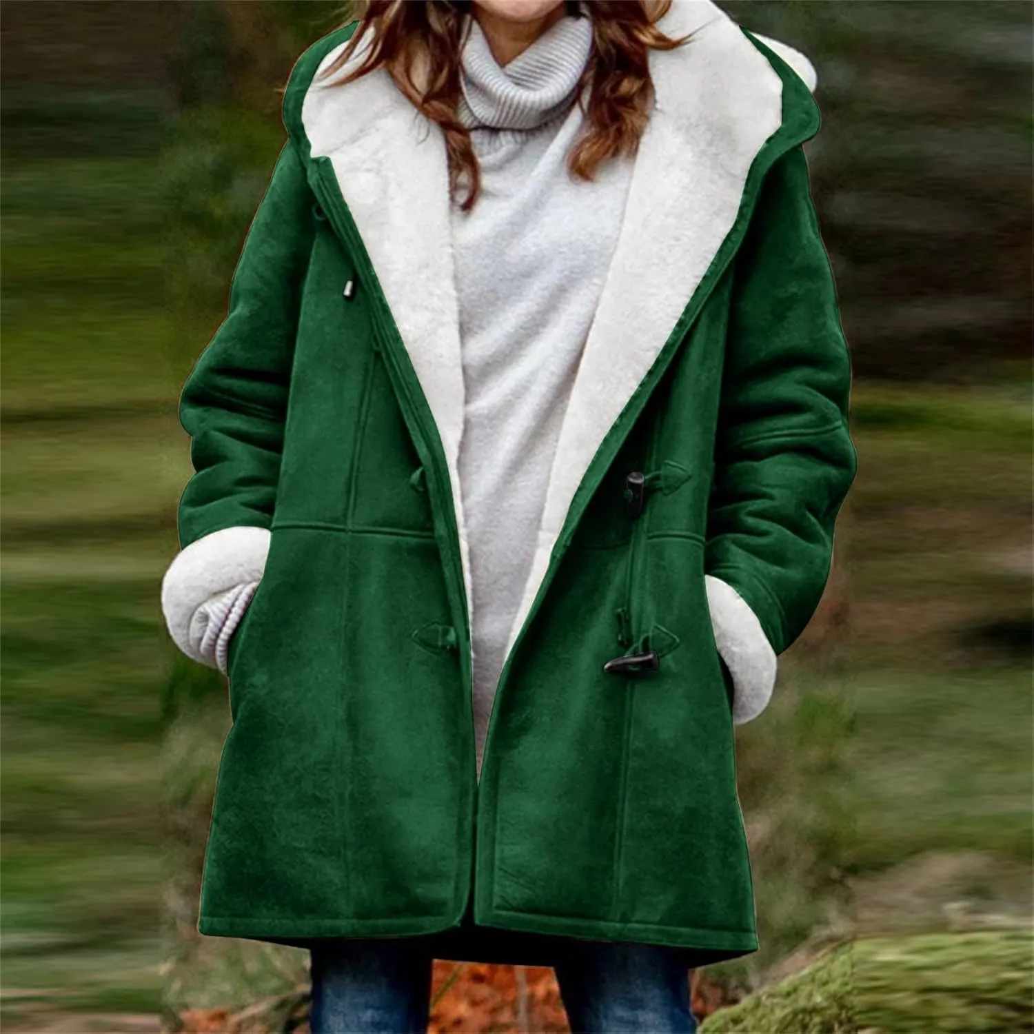 Jackets for Women 2024 Warm Sherpa Fleece Lined Distressed Jackets Hooded Parka Faux Suede Pea Coat Outerwear