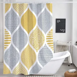 JAWO Bohemia Shower Curtain for Bathroom, Yellow and Grey Bohemian Chic Paisley Fabric Shower Curtains Set, Modern Geometric Pattern Restroom Decor Accessories with Hooks 72X72Inches