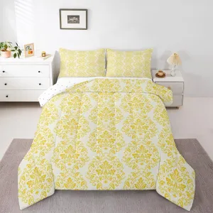 jejeloiu Boys Girls Damask Bedding Set Queen Size, Bohemian Exotic Comforter Set Vintage Floral Bedding Set Kids Khaki Teens Bedroom Decor 3Pcs
