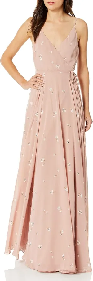 Jenny Yoo Women's James V Neck Spaghetti Strap Wrap Ditsy Floral Printed Gown