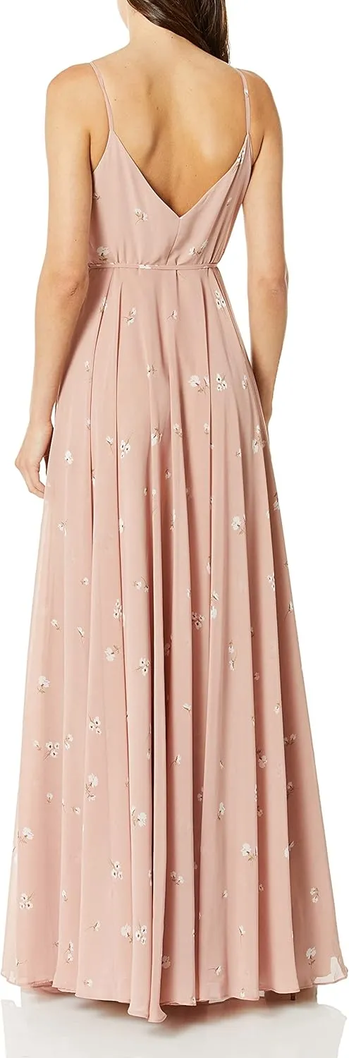 Jenny Yoo Women's James V Neck Spaghetti Strap Wrap Ditsy Floral Printed Gown