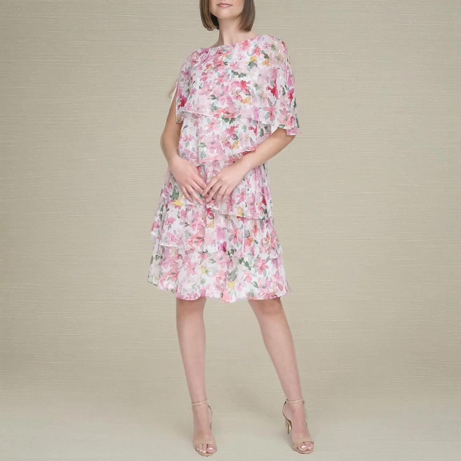 Jessica Howard Women's Mini Floral Chiffon Cocktail Party Dress