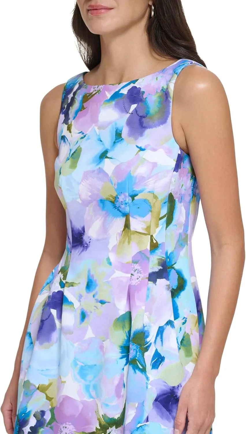 Jessica Howard Women's Petite Watercolor Floral Fit & Flare Mini Dress