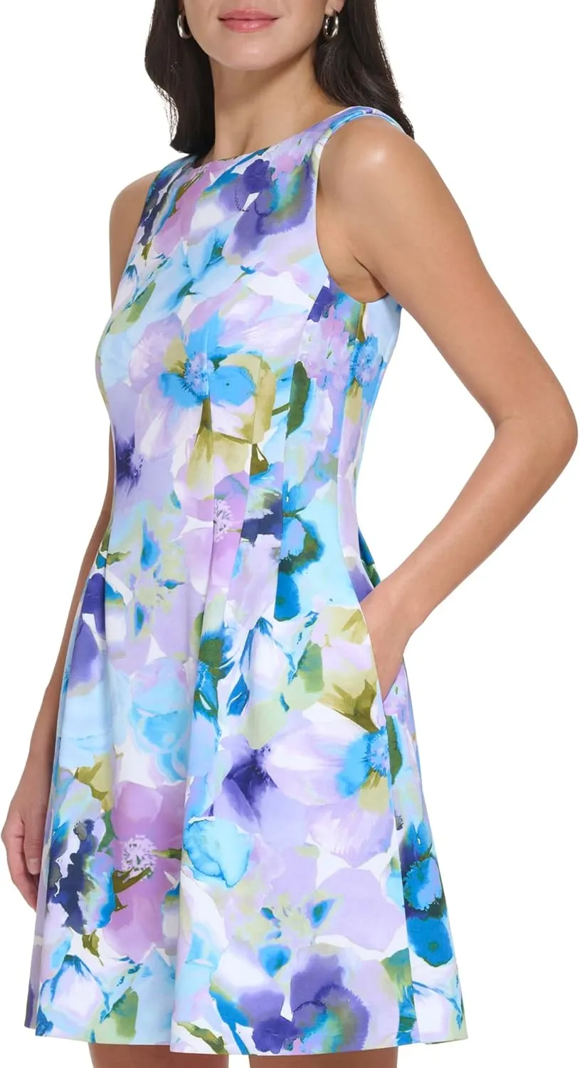 Jessica Howard Women's Petite Watercolor Floral Fit & Flare Mini Dress