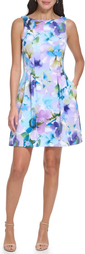 Jessica Howard Women's Petite Watercolor Floral Fit & Flare Mini Dress