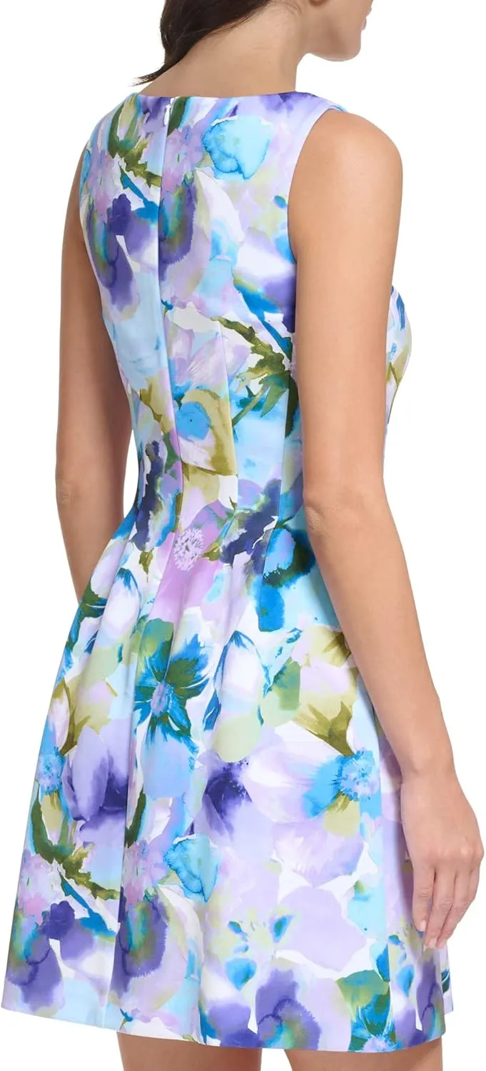 Jessica Howard Women's Petite Watercolor Floral Fit & Flare Mini Dress