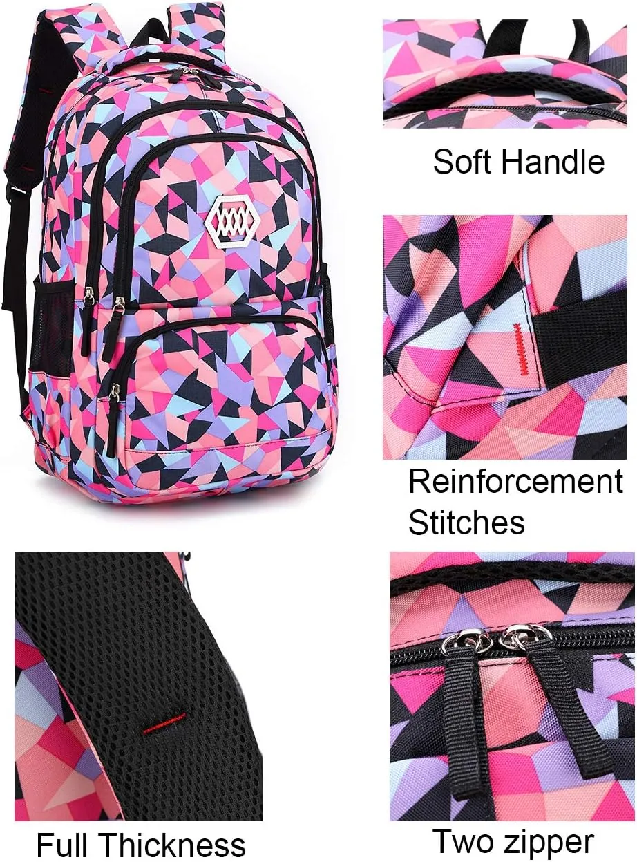 JiaYou Girl Geometric Printed Primary Junior High University School Bag Bookbag 3pcs Backpack Sets(2# Blue-3pcs,35 L)