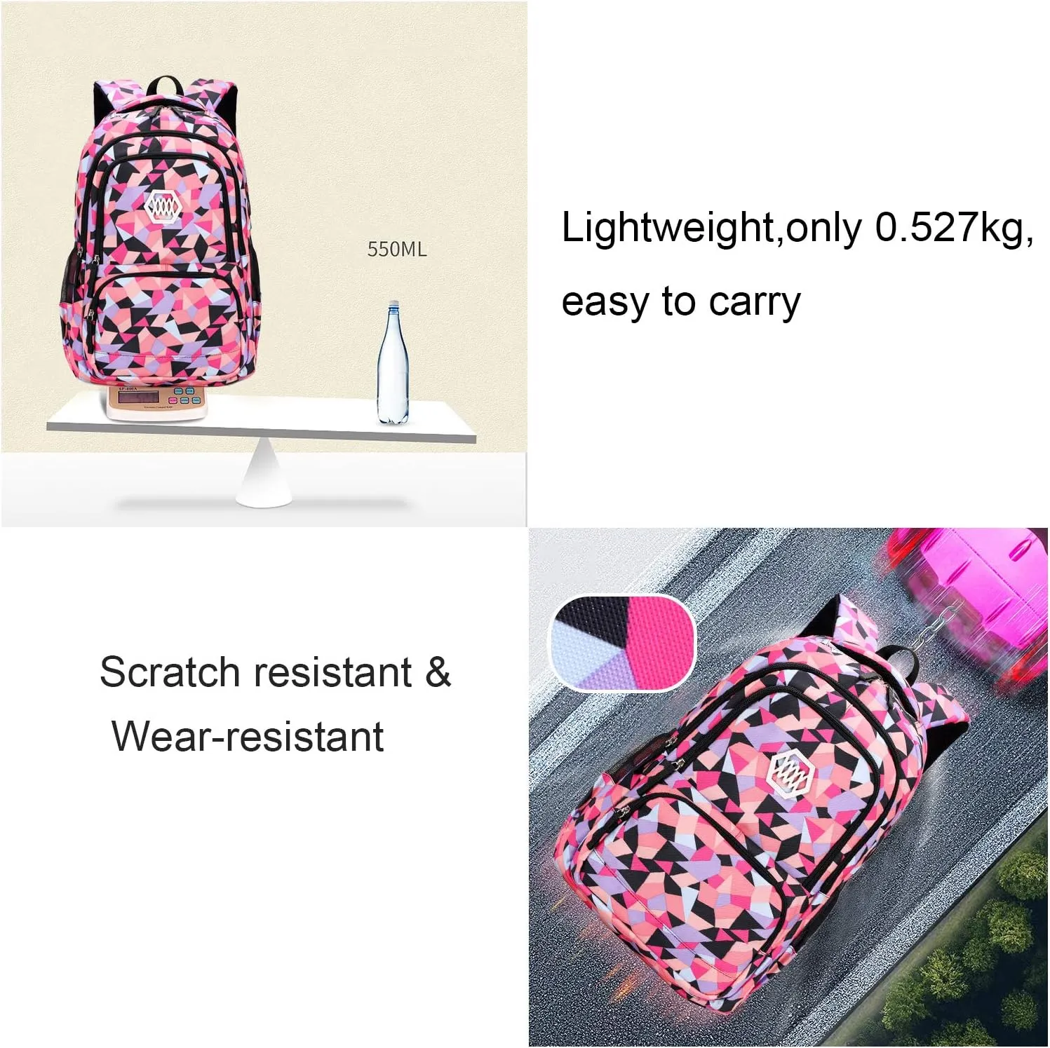 JiaYou Girl Geometric Printed Primary Junior High University School Bag Bookbag 3pcs Backpack Sets(2# Blue-3pcs,35 L)