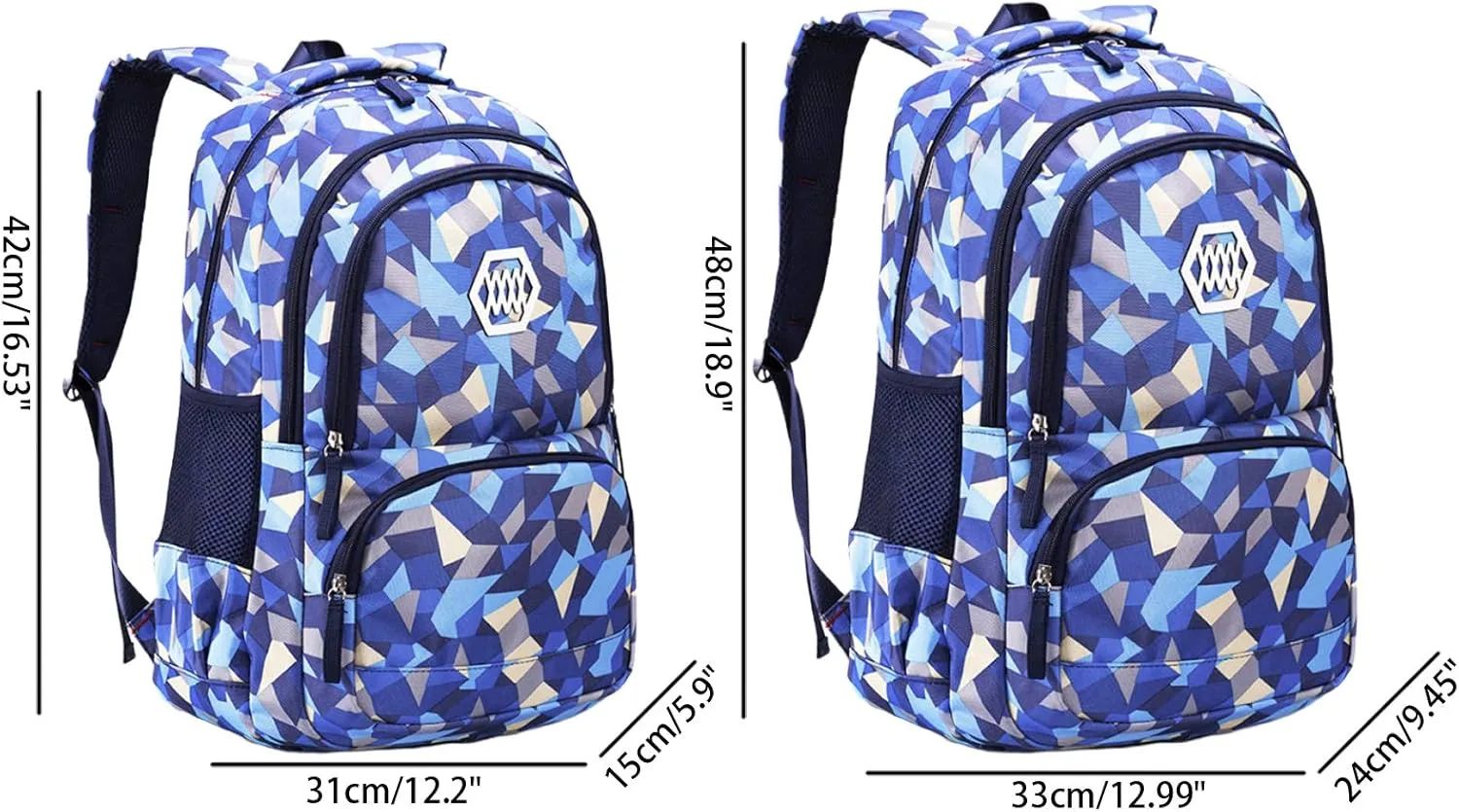 JiaYou Girl Geometric Printed Primary Junior High University School Bag Bookbag 3pcs Backpack Sets(2# Blue-3pcs,35 L)