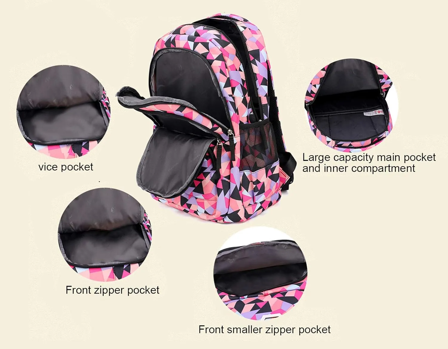 JiaYou Girl Geometric Printed Primary Junior High University School Bag Bookbag 3pcs Backpack Sets(2# Blue-3pcs,35 L)