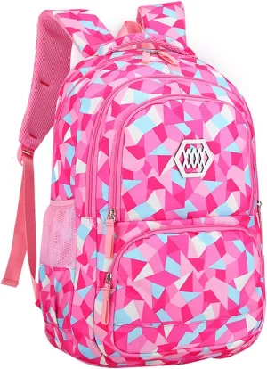 JiaYou Girl Geometric Printed Primary Junior High University School Bag Bookbag Backpack(2# Rose,19 L)