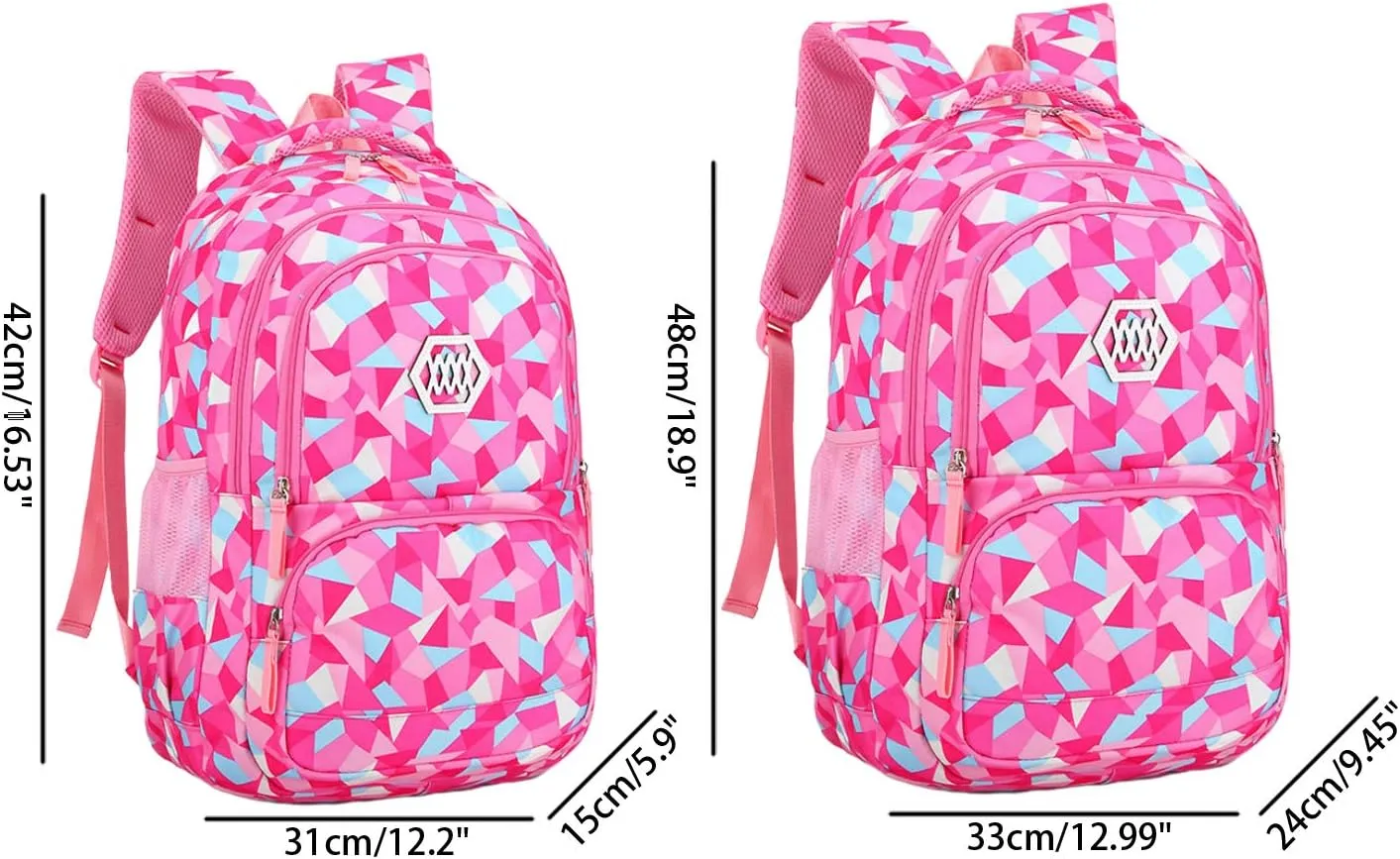 JiaYou Girl Geometric Printed Primary Junior High University School Bag Bookbag Backpack(2# Rose,19 L)