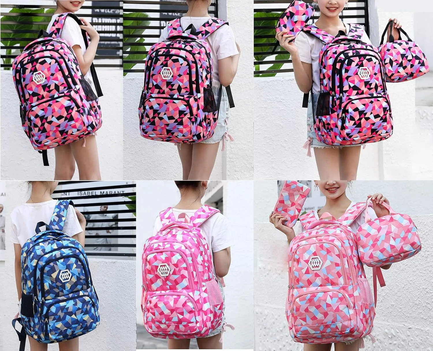 JiaYou Girl Geometric Printed Primary Junior High University School Bag Bookbag Backpack(2# Rose,19 L)