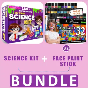 Jim&Gloria Science Kit Learning Educational Stem Experiments Plus Face Painting Kit for Kids 32 Colors Metallic Neon Classic Makeup Brush Skin Safe Washable