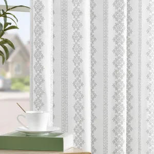 jinchan Boho Linen Blend Curtains 63 Inch Length Country Farmhouse Living Room Window Treatments Grey on White Print Rod Pocket Back Tab Geometric Light Filtering Drapes 2 Panels