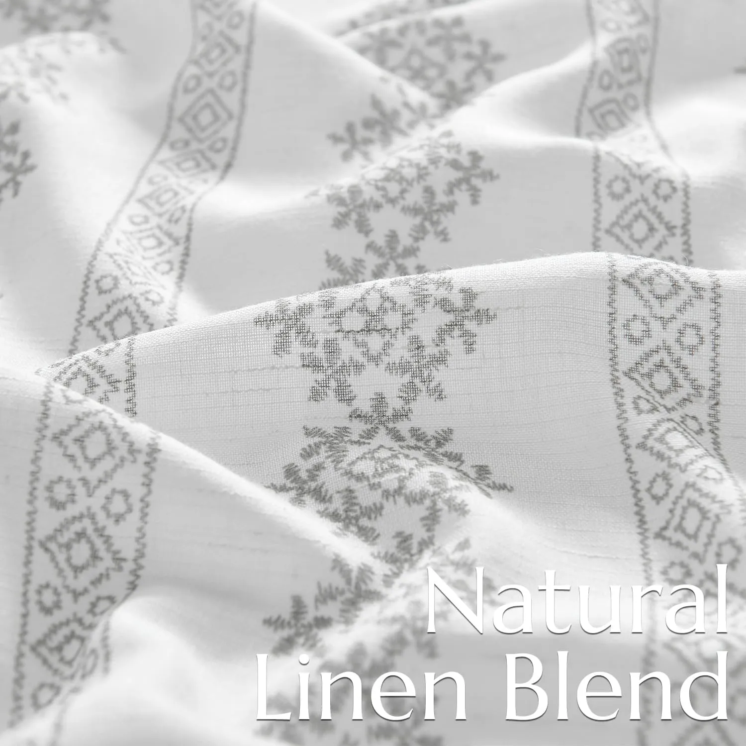 jinchan Boho Linen Blend Curtains 63 Inch Length Country Farmhouse Living Room Window Treatments Grey on White Print Rod Pocket Back Tab Geometric Light Filtering Drapes 2 Panels