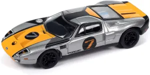 Johnny Lightning 2005 Ford GT #7 Gunmetal Gray Metallic with Orange and Black Stripes Classic Gold Collection 2023 Release 2 Limited Edition to 3004 Pieces Worldwide 1/64 Diecast Model Car