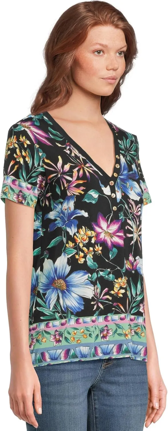 Johnny Was Women's The Janie Favorite Short Sleeve Henley Tee