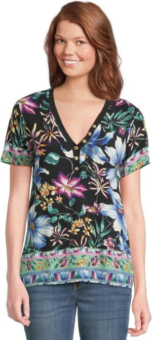 Johnny Was Women's The Janie Favorite Short Sleeve Henley Tee