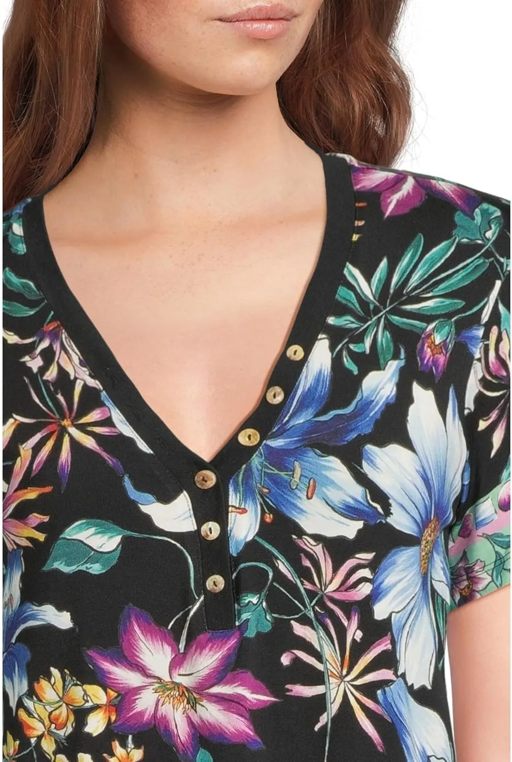 Johnny Was Women's The Janie Favorite Short Sleeve Henley Tee