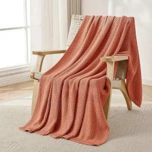 Joydeco Chunky Cable Knit Throw Blanket, Lightweight 100% Cotton Soft Cozy Throw Twin Blanket for Couch Bed and Sofa, Rustic Breathable Farmhouse Blanket Gift for Women Men(Burnt Orange, 51"x63")