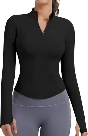 JoyGirl Women Workout Jacket Cropped Running Jackets Zip Up Gym Athletic Tops Yoga Top with Thumb Holes