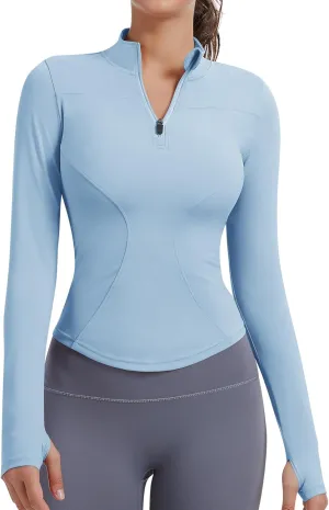 JoyGirl Women Workout Jacket Cropped Running Jackets Zip Up Gym Athletic Tops Yoga Top with Thumb Holes