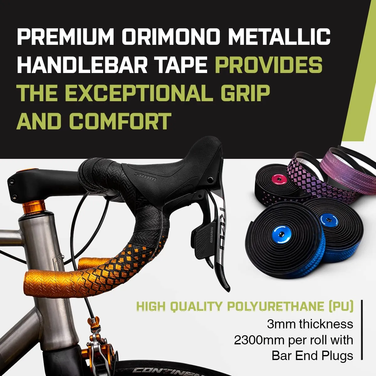 JRC Components Orimono Metallic Bicycle Handlebar Tape | Set of 2 Comfortable Bar Tape for Road Bike | Gravel Bicycle Handlebar Wrap with Bar End Plugs | Enhance Your Bike Grip - (Silver)