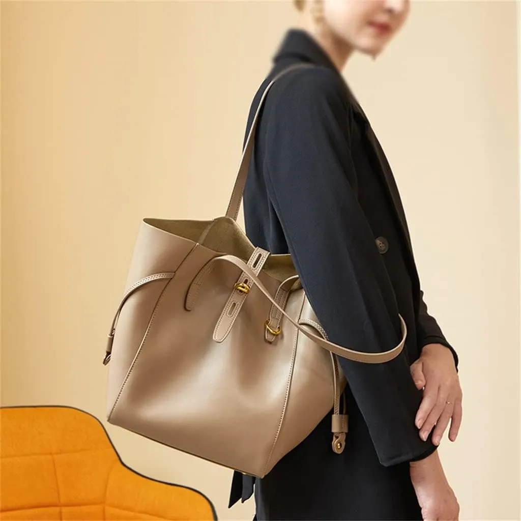 JSEIAJB Spring and Leather Women's Bag Handbag Sigle Shoulder Large Capacity Everything Tote Bucket Bag