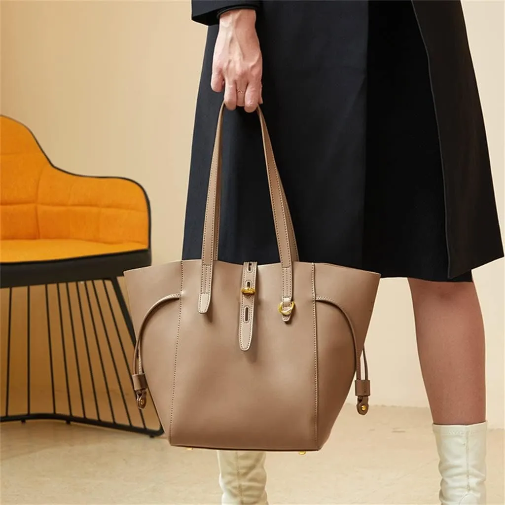 JSEIAJB Spring and Leather Women's Bag Handbag Sigle Shoulder Large Capacity Everything Tote Bucket Bag