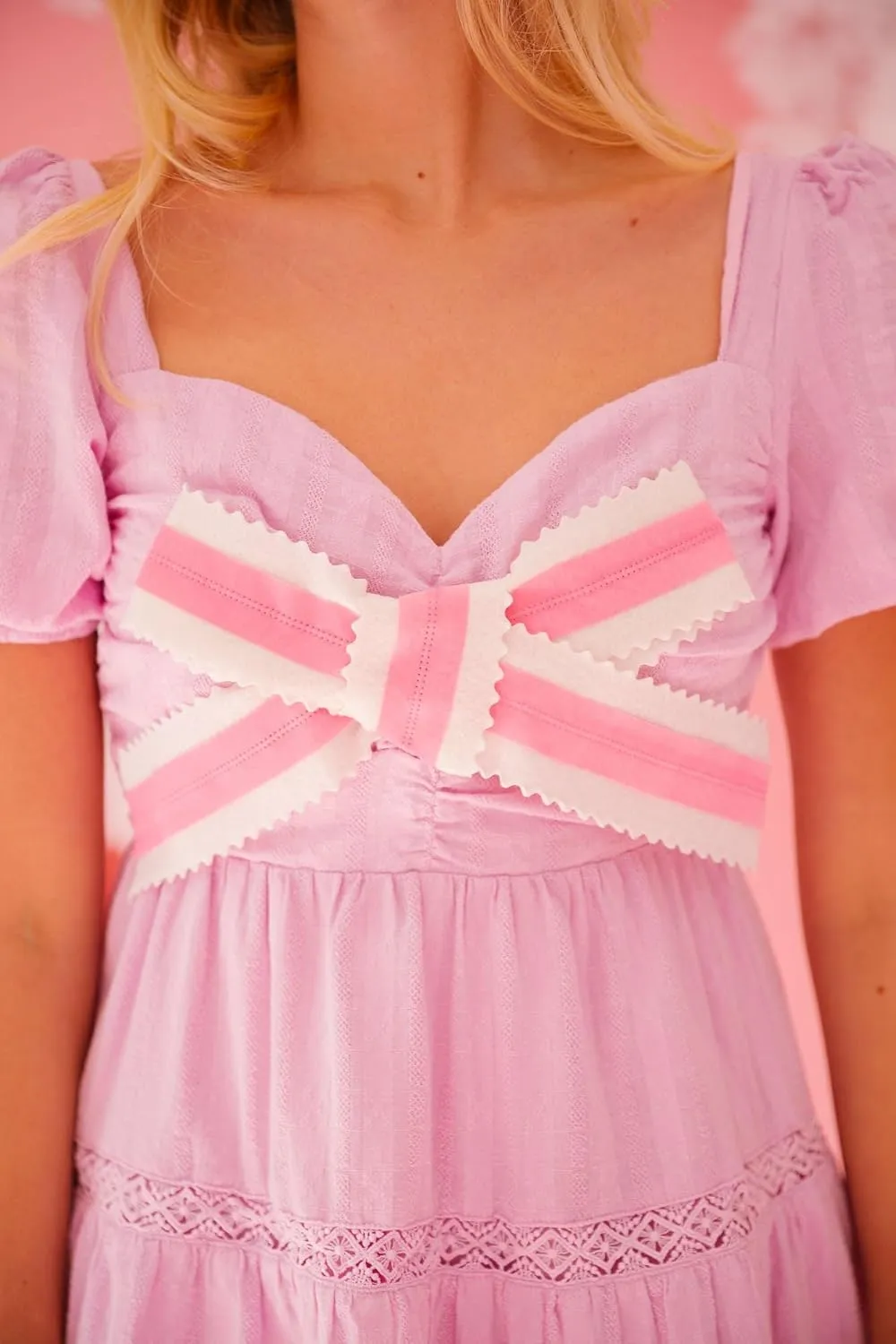 Juakoso Women Short Puff Sleeve Babydoll Dress Cute Print Bow Tie A-line Ruffle Mini Dress Casual Pleated Going Out Dress