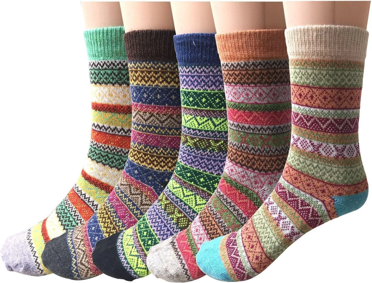 Justay 5 Pairs Wool Socks for Women - Winter Thick Boot Cozy Crew Vintage Soft Calf Knit Warm Socks Gifts