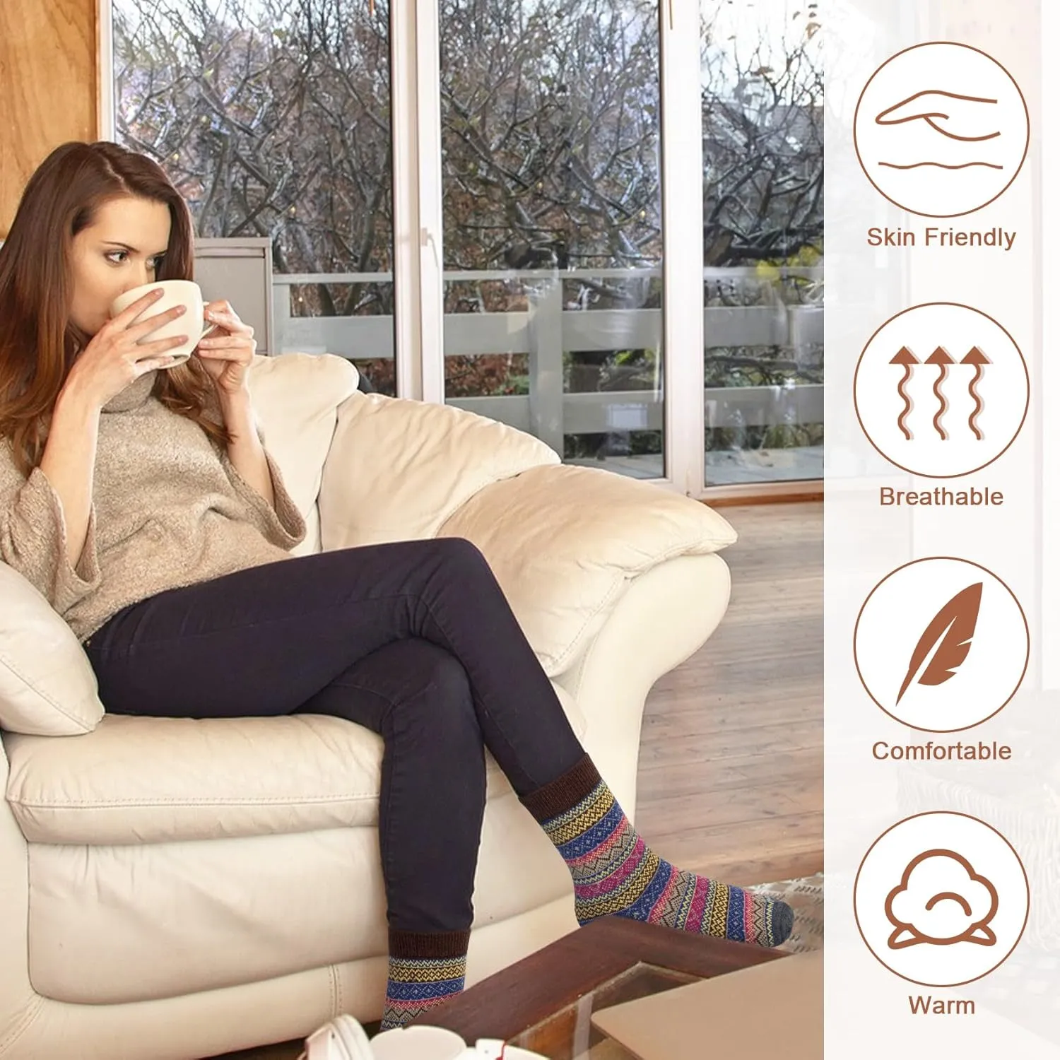 Justay 5 Pairs Wool Socks for Women - Winter Thick Boot Cozy Crew Vintage Soft Calf Knit Warm Socks Gifts