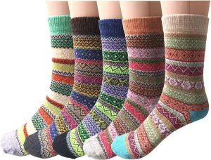 Justay 5 Pairs Wool Socks for Women - Winter Thick Boot Cozy Crew Vintage Soft Calf Knit Warm Socks Gifts